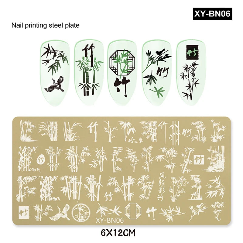 12x6cm Golden Rectangular Nail Stamping Plates Bowknot Butterfly Flower Fireworks Designs Nail Art Template For DIY Nail Decor
