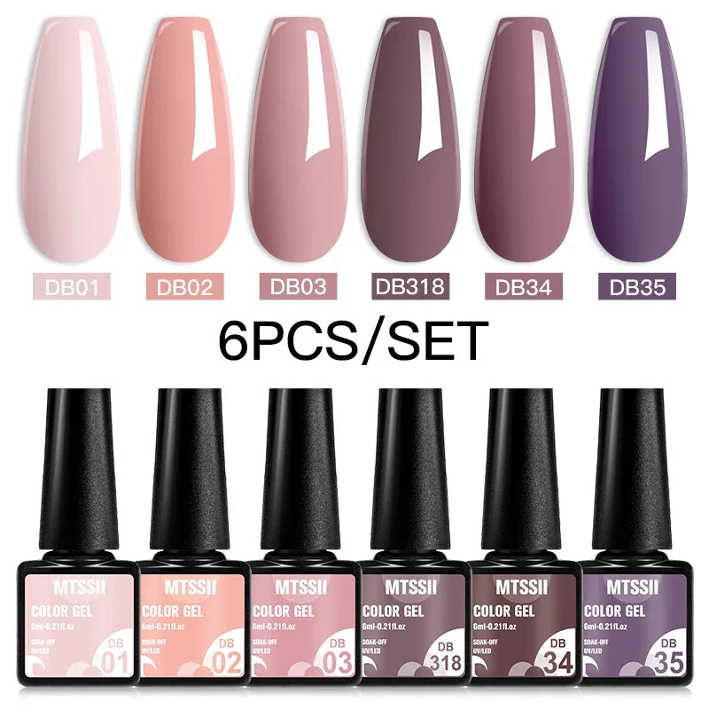 MTSSII 6PCS/Set Sparkly Red Roes Red Gel Nail Polish Shinning Nail Art LED UV Gel Varnish Nail Supplies Manicure Kit for Nails
