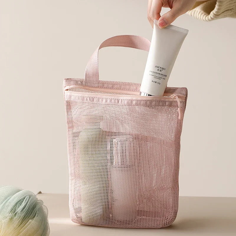 23x26cm Portable Toiletry Bag with Handy Handle Large Capacity Mesh Toiletry Storage Bag Makeup Bag for Business Trips Travel