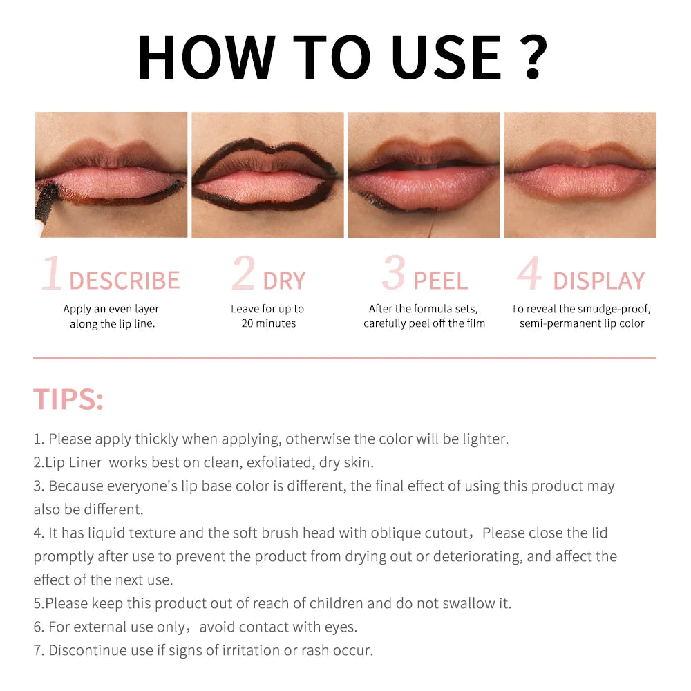 4 Colors Peel Off Lip Liner Waterproof Transfer-proof Lipstic Tattoo Waterproof Long Lasting Matte Velvet Lip Tint Sexy Red Cont