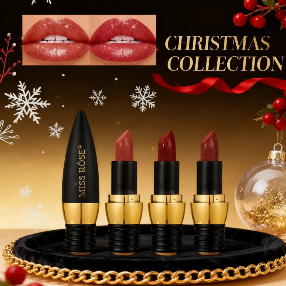 3 Color Black Sparkling Velvet Lipstick Metal Waterproof Long lasting Matte Diamond Lipstick Women's Cosmetics