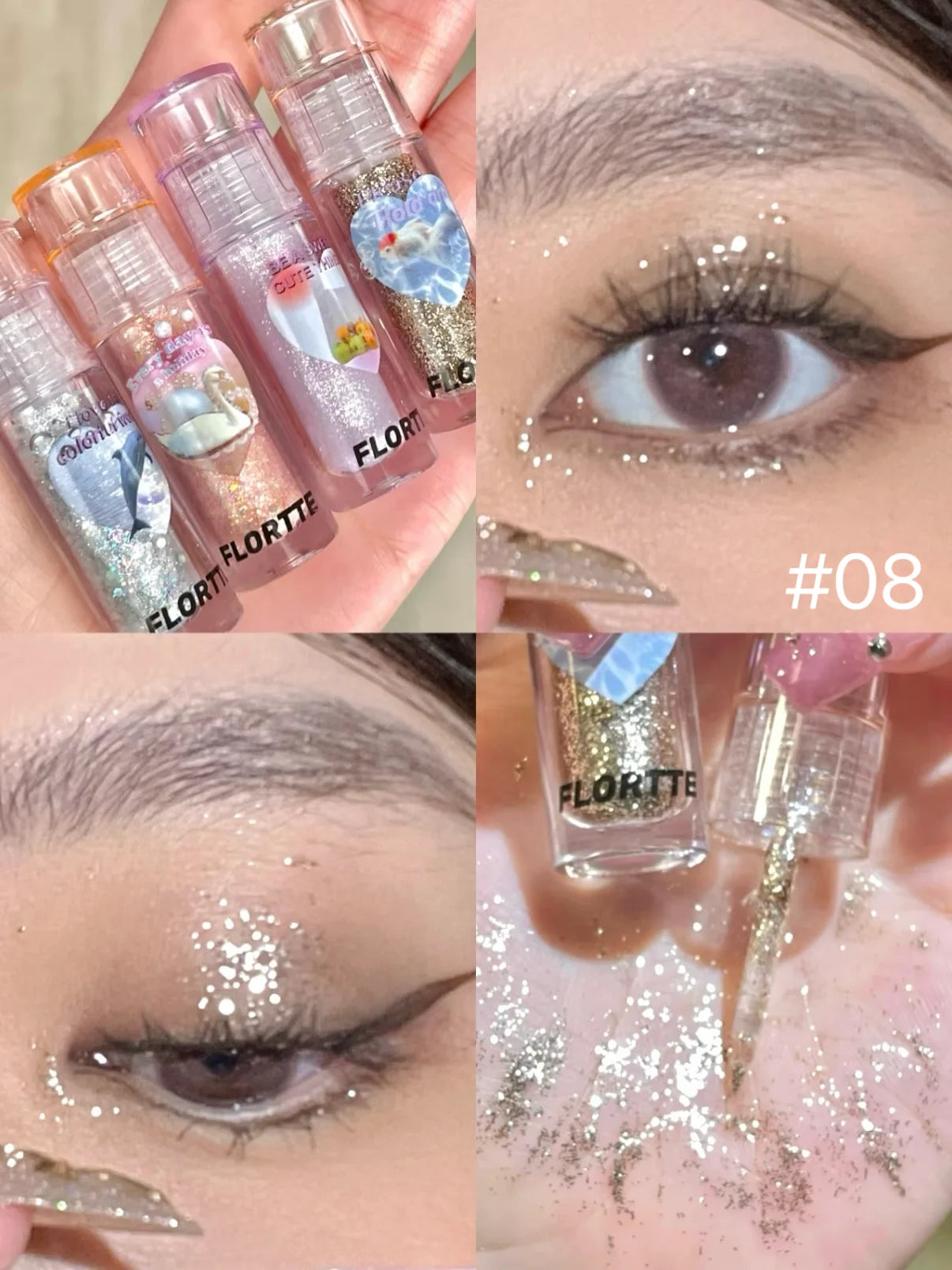 FLORTTE Liquid Eyeshadow Glitter Fine Shimmer Waterproof Matte Silkworm Brightening Eyeshadow