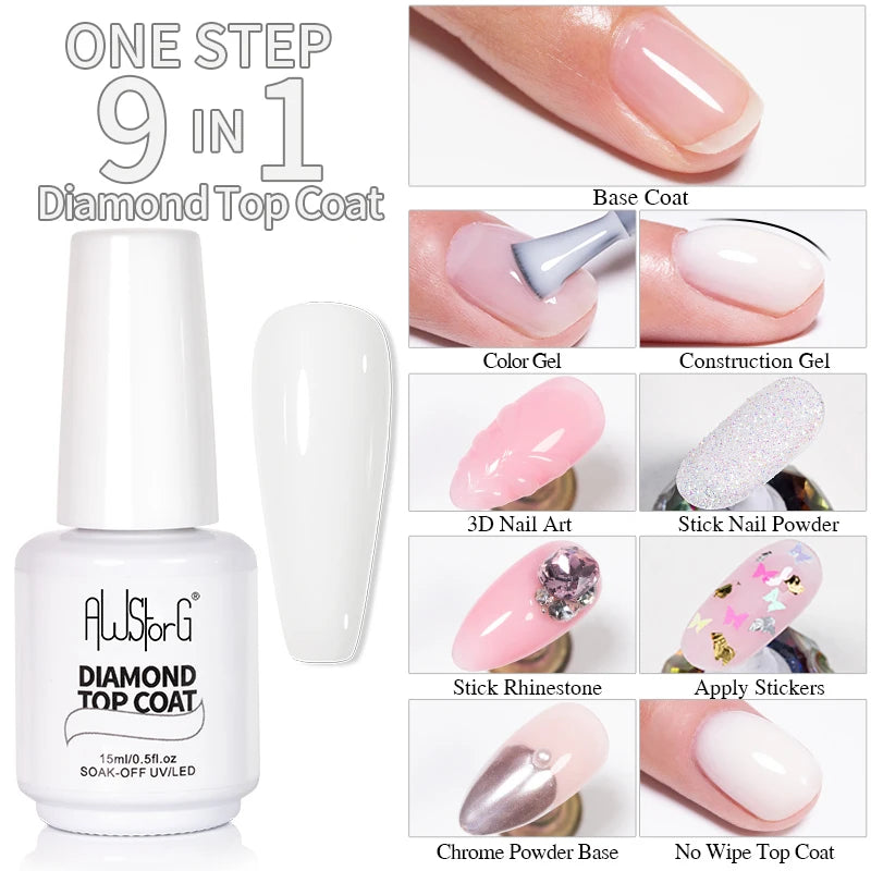 AWStorG Fiber Rubber Base Gel For Nails UV Gel Polish Semi Permanent Repair Fix Crack Nail Rubber Base Gel Strengthener 15ml