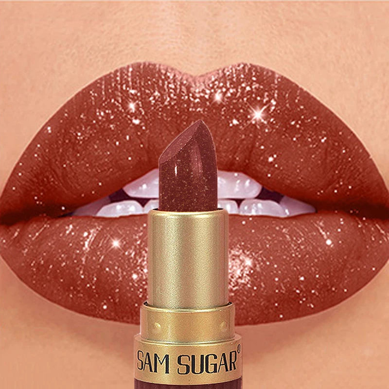 6 Colors Diamond Pearlescent Lipstick Glitter Shiny Metallic Lipstick Lip Tint Long Lasting Nude Shimmer Shiny Lip Gloss Makeup