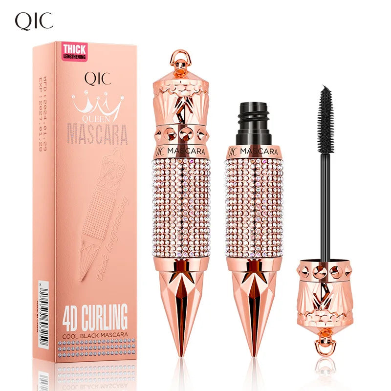 QIC Diamond Scepter Mascara 4D Silk Fiber Mascara Waterproof Eyelash Lengthen Natural Thick Curly Non Smudging Mascaras