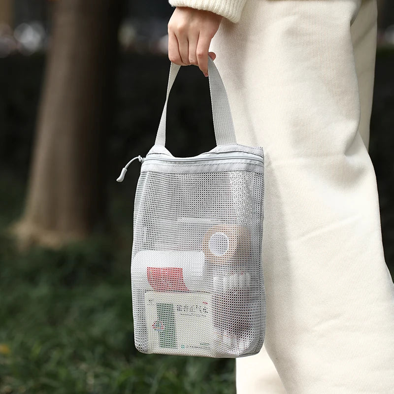 23x26cm Portable Toiletry Bag with Handy Handle Large Capacity Mesh Toiletry Storage Bag Makeup Bag for Business Trips Travel