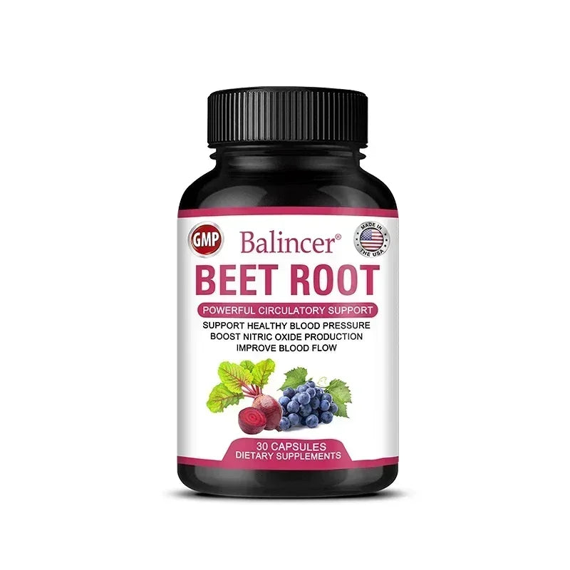 Beetroot Capsules Organic Beetroot Powder Extract + Black Pepper Nitric Oxide Production Blood Circulation Blood Pressure Health