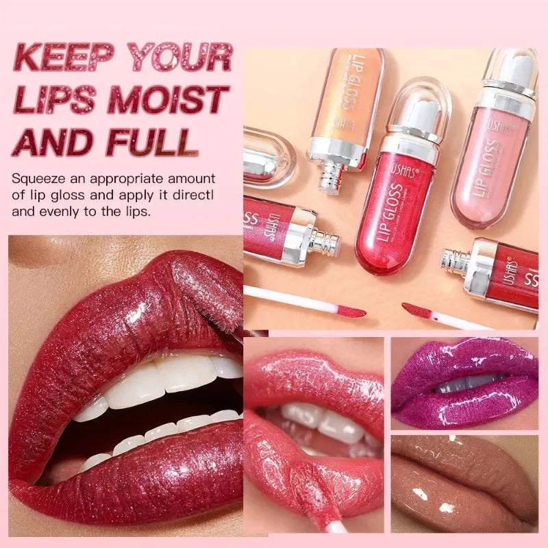 USHAS 12 Color Pearlescent Transparent Moisturizing Flash Liquid Lipstick Waterproof Sweatproof Non Stick Cup Lip Cosmetics Girl