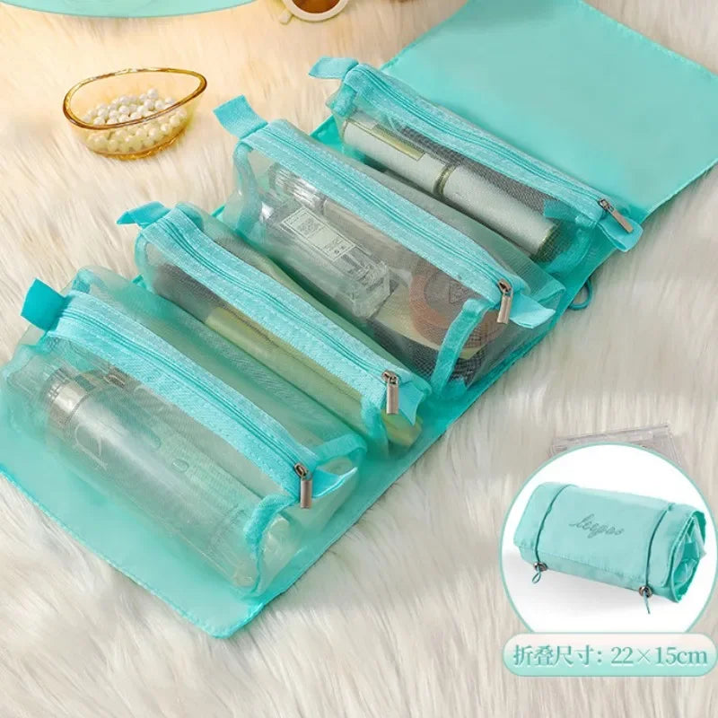 Portable Large Capacity 4 in 1 Makeup Bags Portable Folding Travel Cosmetics Storage Toiletry Bag Detachable Cosmetic Bag