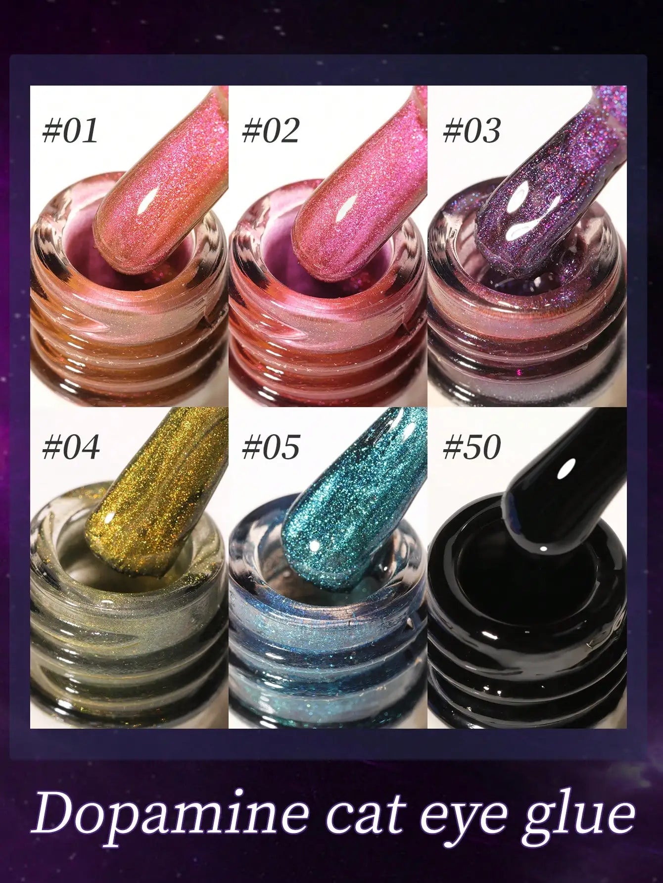 XEIJAYI 15ml Cat's Eye Gel Nail Polish Set, 5Colors Cat Eye And Black Nail Gel Quality DlY Nail