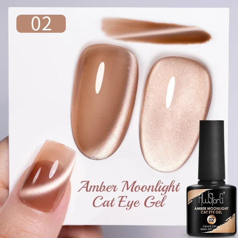 AWStorG 7.5ML Golden Gradient Cat Eye Magnetic Gel Sparkling Glitter Nail Polish Semi Permanent UV Nail Art No Need Base Color