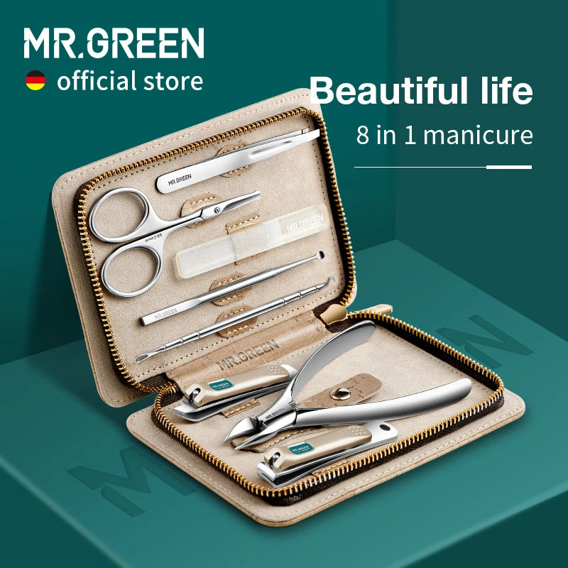 MR.GREEN Manicure Sets Pedicure Kits Stainless Steel Nail Clipper Personal Care Tools with PU Leather Case