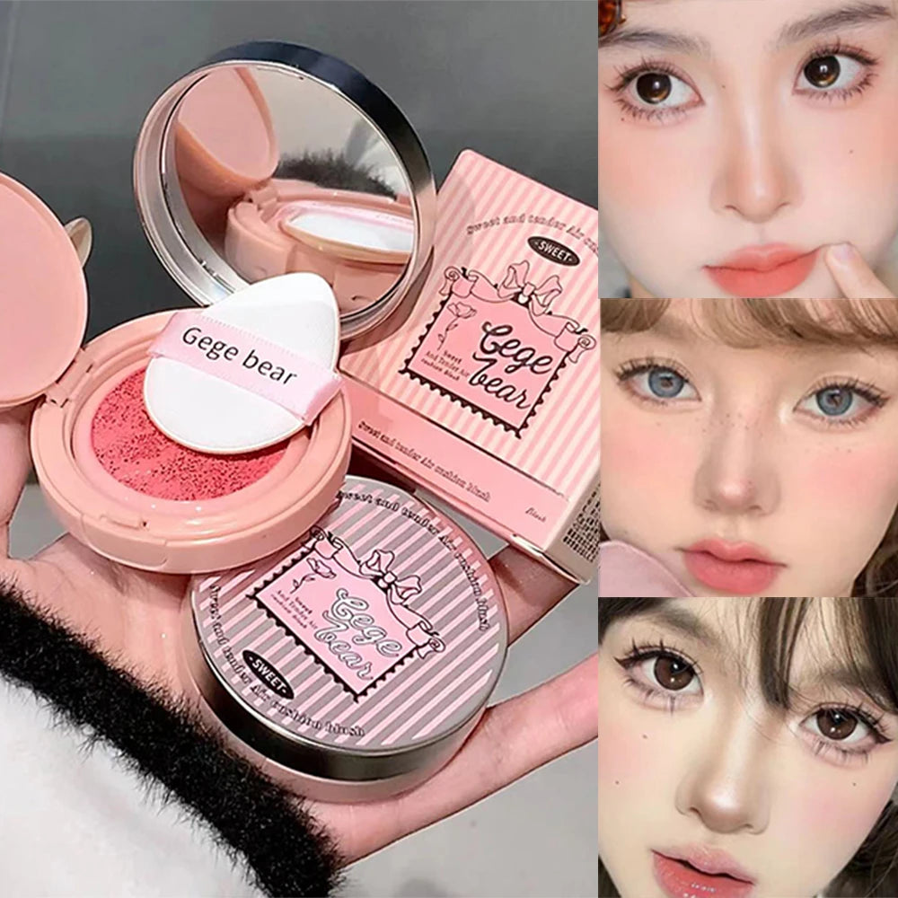 Gege Bear 3 Colors Matte Cream-Textured Cushion Blush with Puff, Powder-free, Smooth Application, Create Flawless Daily Makeup