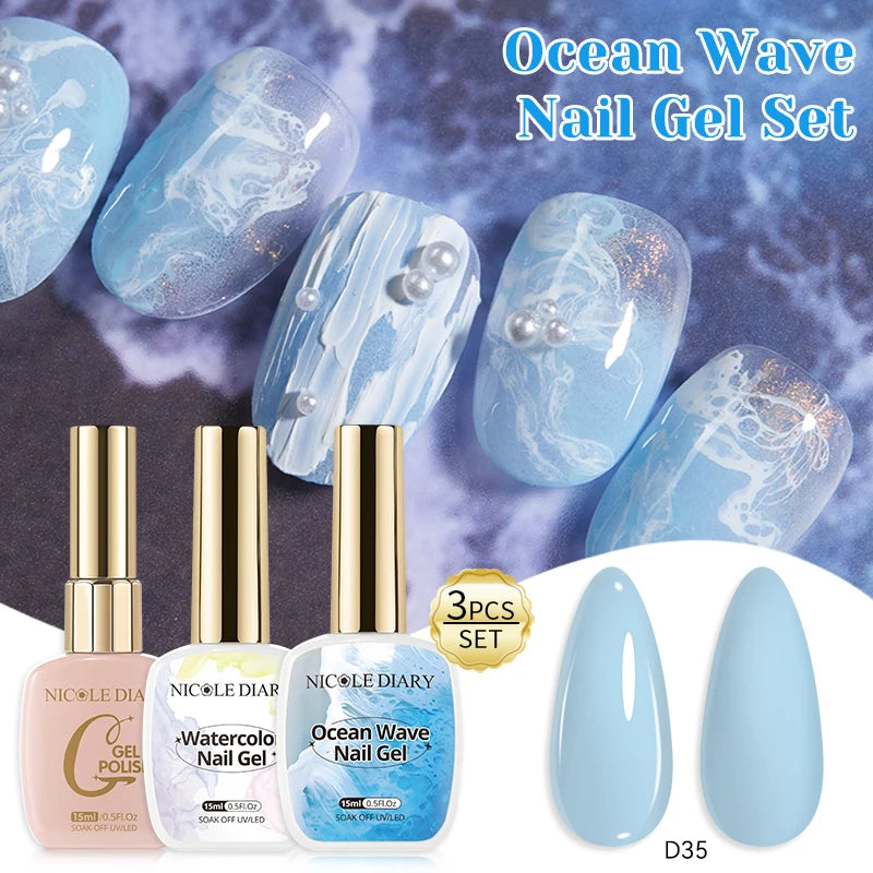 NICOLE DAIRY 15ml Bubble Ocean Wave Glue White Gel Nail Polish Summer Nail Poke Varnish UV LED Soak Off Gel For Nail Art Manicur