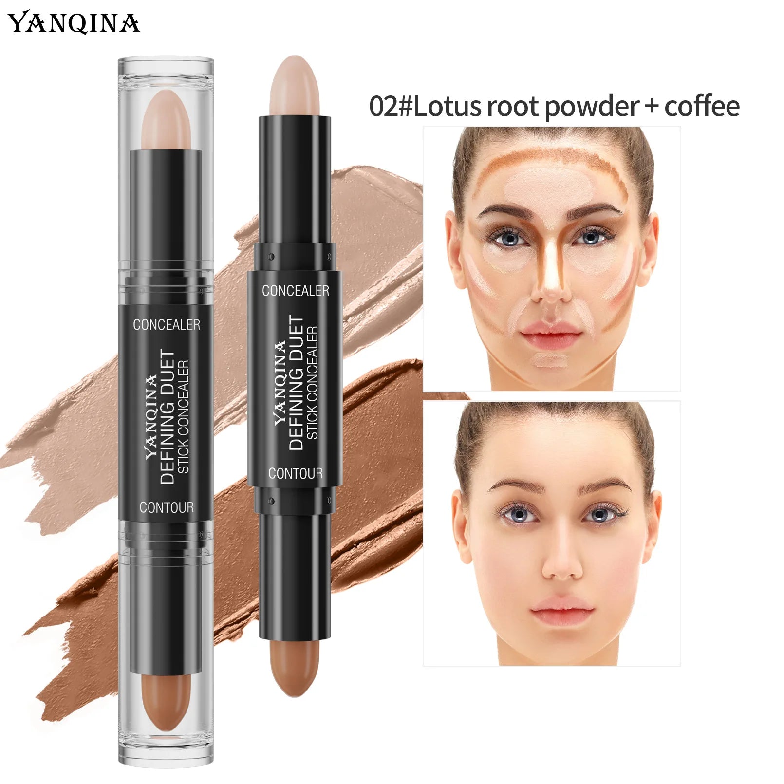 QIC/YANQINA Double-headed Concealer Stick Three-dimensional Repair Volume Brighten Face Highlight Concealer Pen Makeup