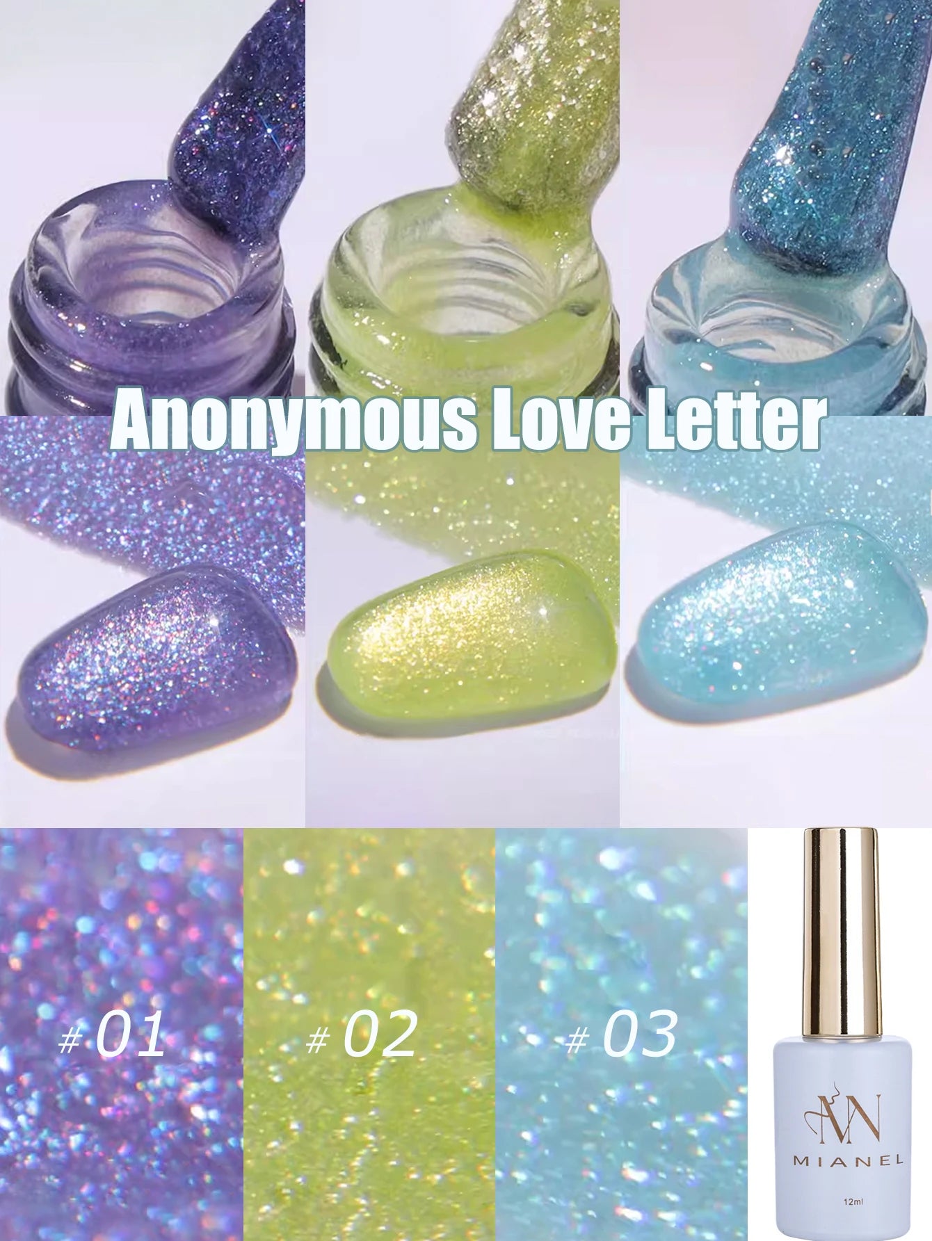 MIANEL1-12pcs 12ML Pink Blue White Green Series With Explosive Glitter Gel Nail Polish, Popular Yun Brocade Diamond Gel Polish