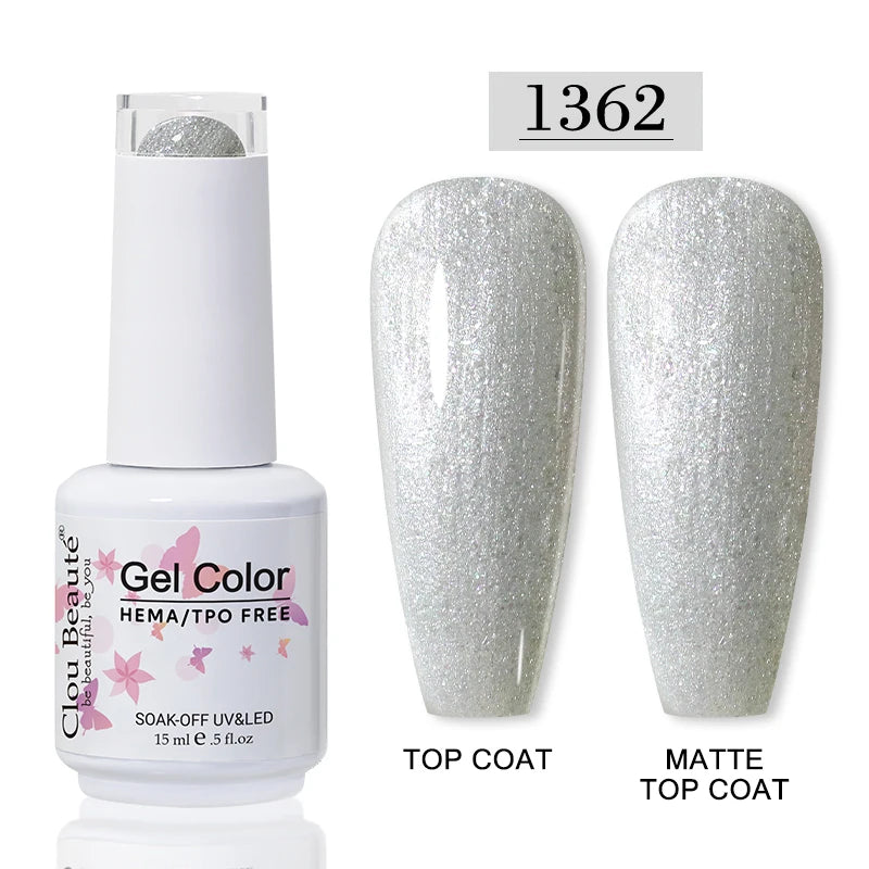 Clou Beaute Glitter Gel Nail Varnishes Winter Color Sparkling Sequins Soak Off UV LED Varnish Nail Art Decoration Base Top Coat