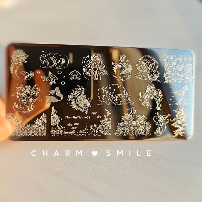 Cartoon Characters Stamping Plates French Line Geometry Flowers Leaves Animals Image Stainless Steel Nail Art Template Stencil