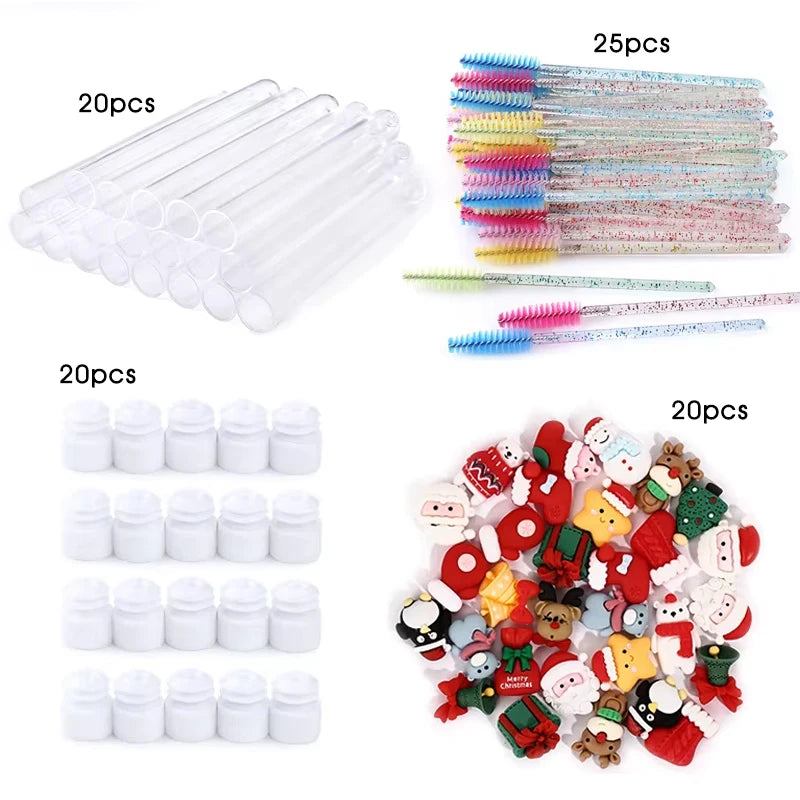 20Pcs Reusable Eyelash Brush Tube Christmas Style Disposable Mascara Wands Applicator with Tube Dust-proof Tubes Makeup Tools