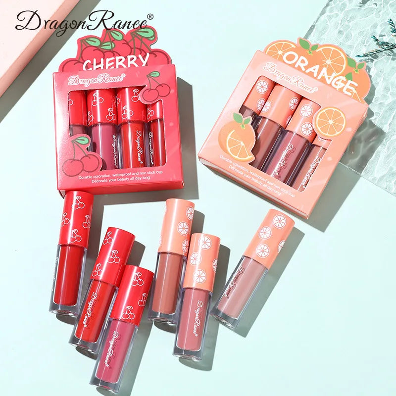 Mini Velvet Matte Lip Gloss Set, 3pc/4pcs Non-Fading, Non-Stick Cup, Long-Lasting Fruit Scented Lip Tint, Smooth and Lightweight