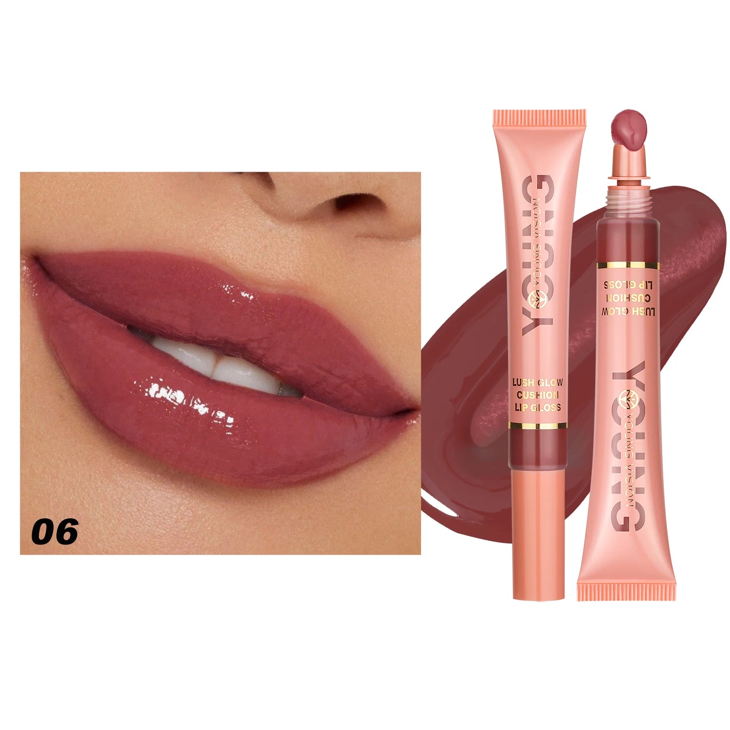 YOUNG VISION 6 color Liquid Water Brightening Lip Color Plush Brush Head Squeezing Lip Color Moisturizing Lip Glaze