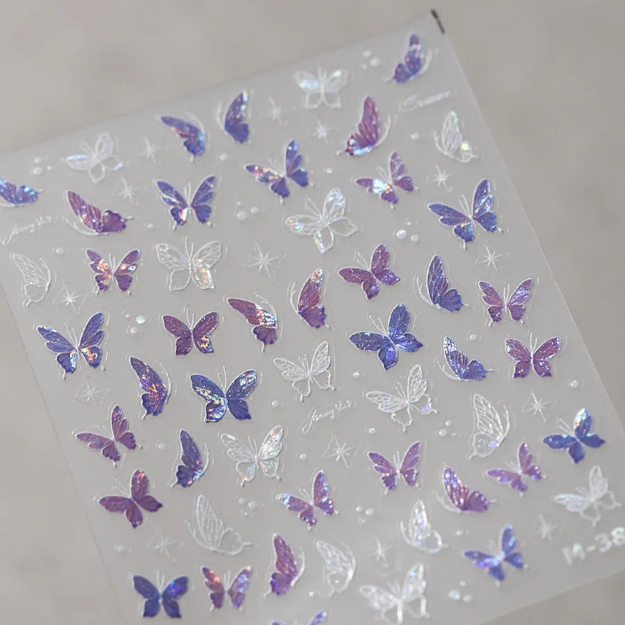 1pcs 5D Rhinestones Butterfly Nail Stickers Kawaii AB Shiny Butterfly Adhesive Nail Art Decorations Decal Design Manicure Tools
