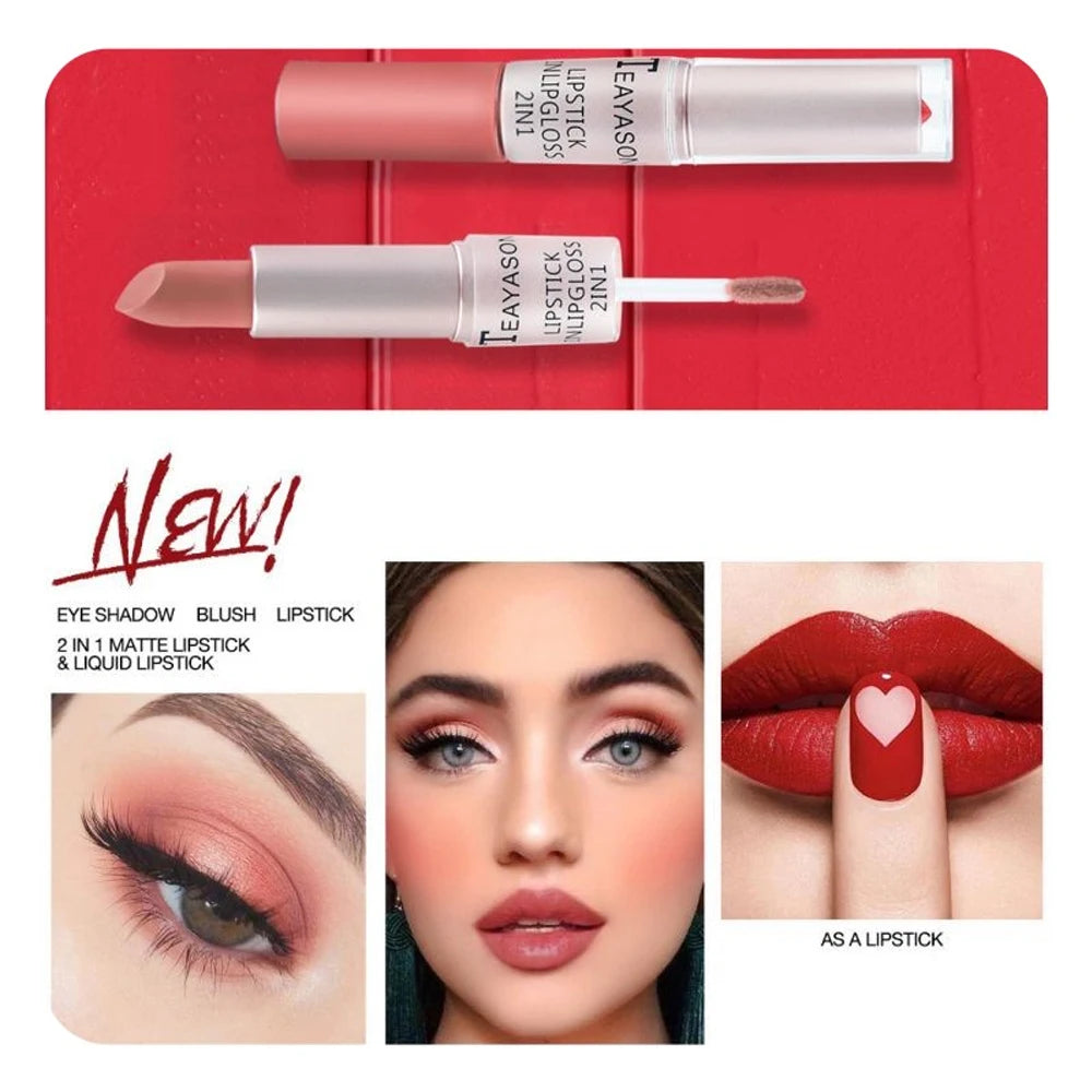 Double-Ended Velvet Matte Lipstick with Long-Lasting Effect, Brightening and Complexion-Enhancing Lipstick Pen for Autumn and Winter, Non-Transfer Matte, Valentine's Day Gift Lipstick