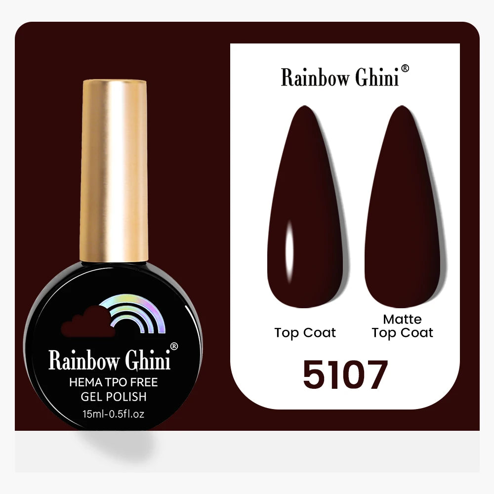 Rainbow Ghini 15ML 146 Colors Long-Lasting Colorful Gel Nail Polish Professional UV/LED Gel Polish Base Coat Matte Top Coat