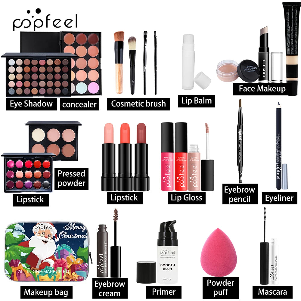 POPFEEL Christmas Makeup Set - Complete Holiday Cosmetic Collection Featuring Eyeshadow, Concealer, and Lipstick,Gift-Giving.