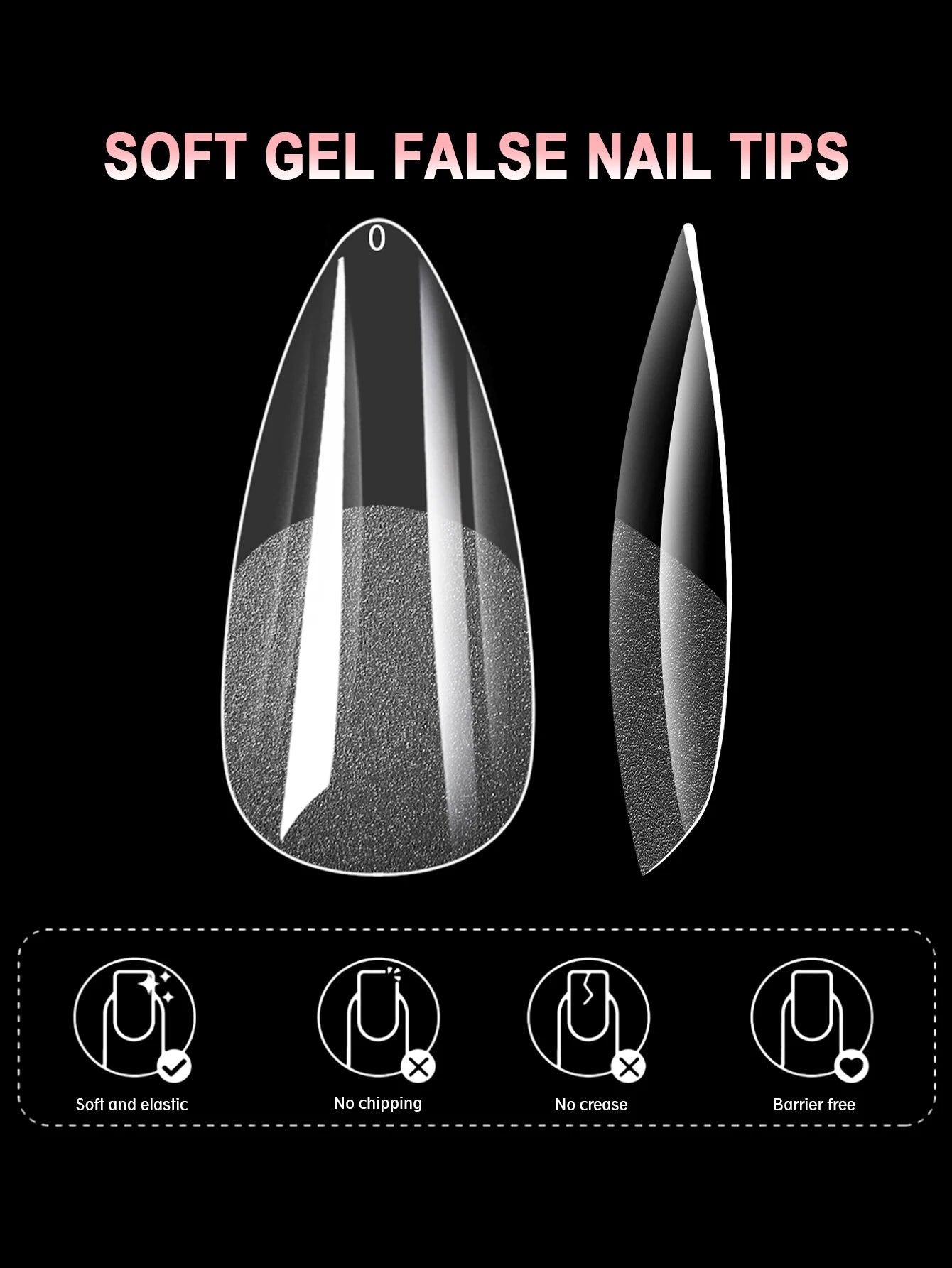 100/600Pcs Short Almond Nail Tips Soft Gel Nail Tips Full Cover False Nail Tips For Acrylic Nails Salon Home Press On Nails