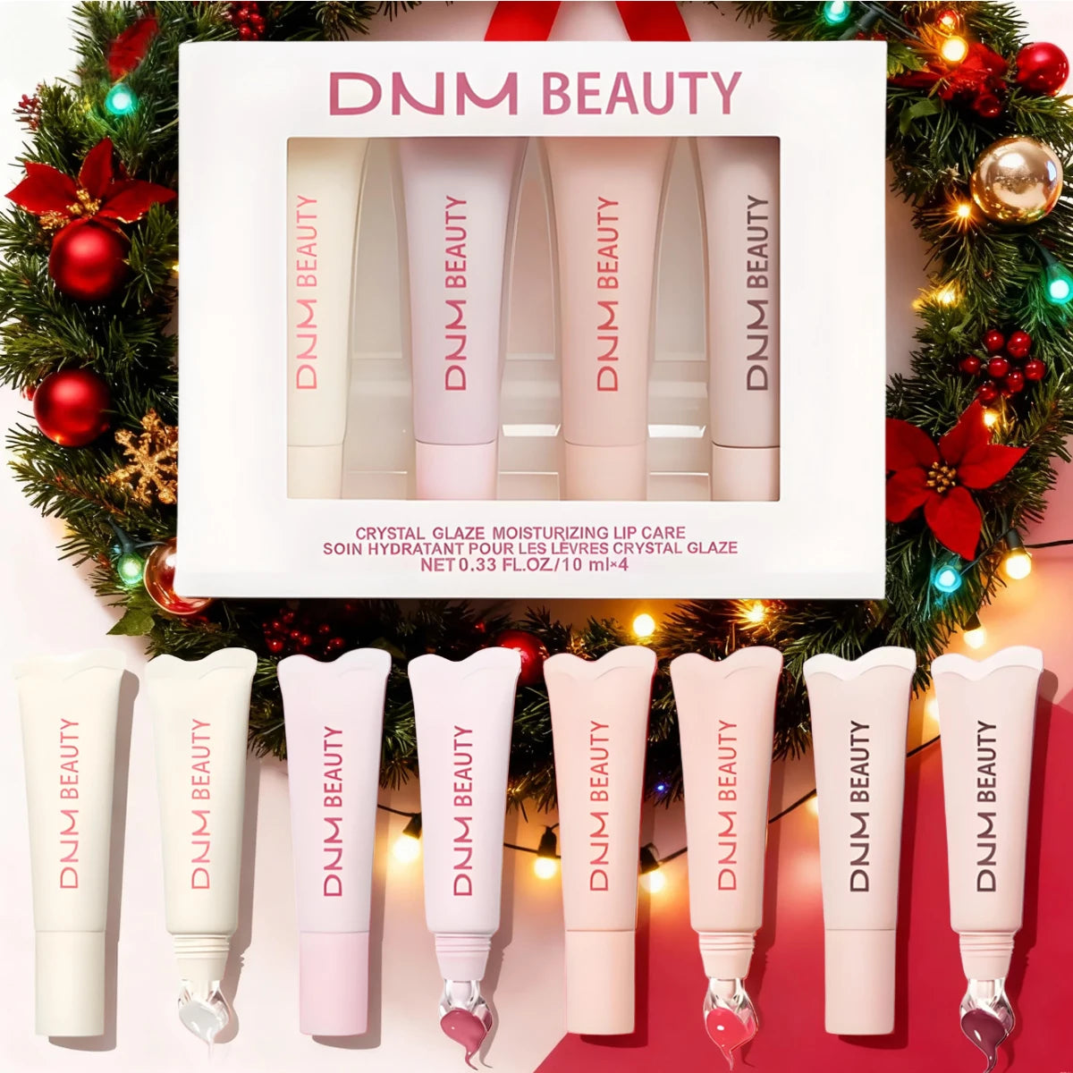 4PCS Moisturizing Mirror Lip Gloss set Lip Vanilla Pink Sugar Coffee Cake Smell Lipstick Transparent Oil Makeup Christmas gift