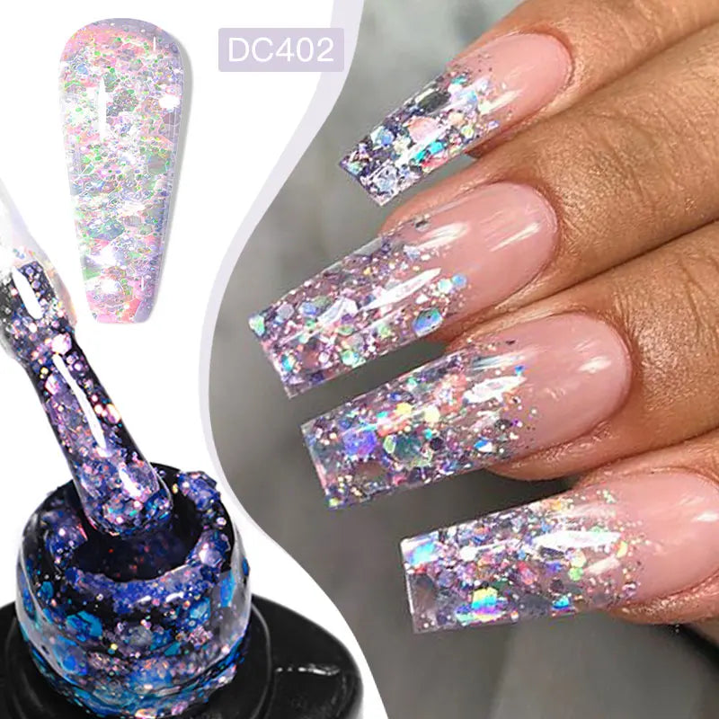 7ml Flowery Glitter Sequins Gel Nail Polish Shiny Sparkling Color Semi Permanant Soak Off Manicure Nail Art Varnish