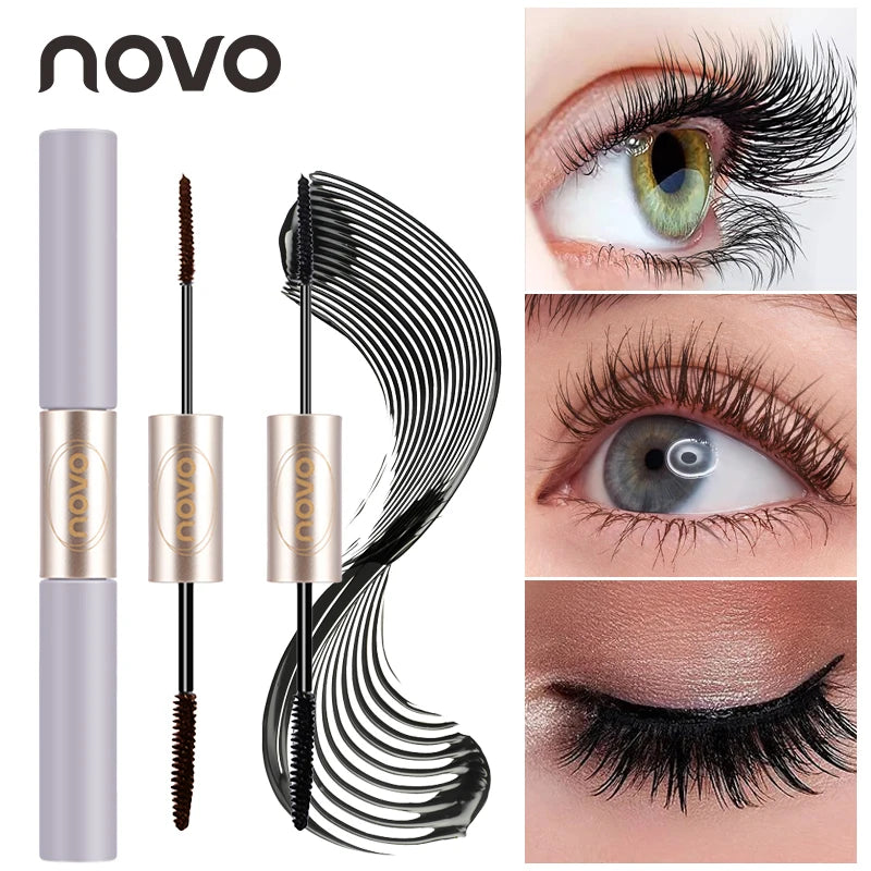Dual-Ended Mascara, Eyelash Primer & Mascara, Fine & Thick Brush Heads, Volumizing & Lengthening, Long-Lasting, Water Resistant,