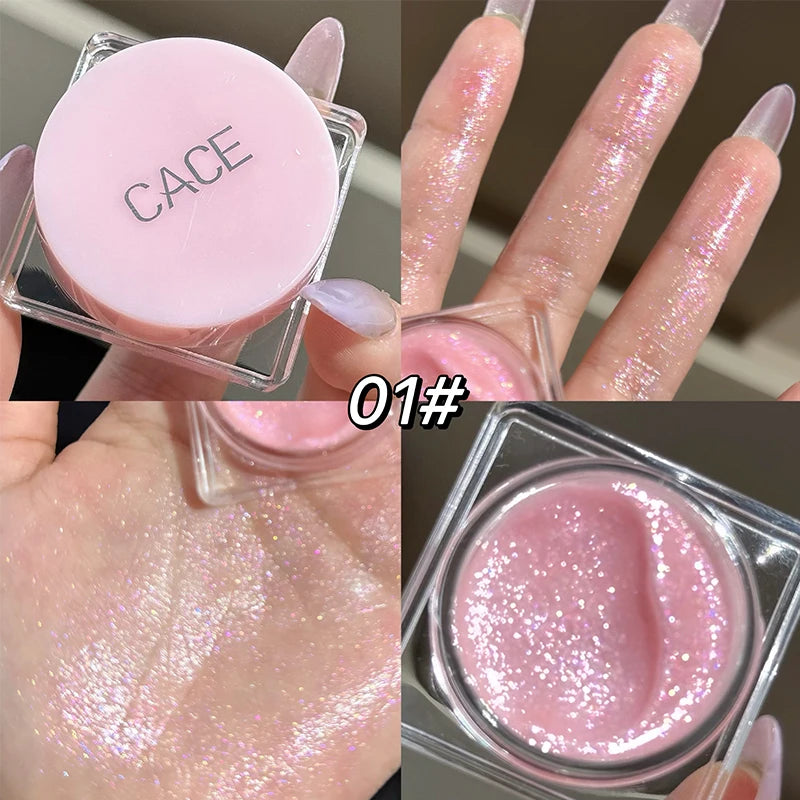 CACE Diamond Sparkle Highlighter Cream Monochrome Shimmering Pearl Silver Face Contour Brighten Makeup Glitter Highlight Gel
