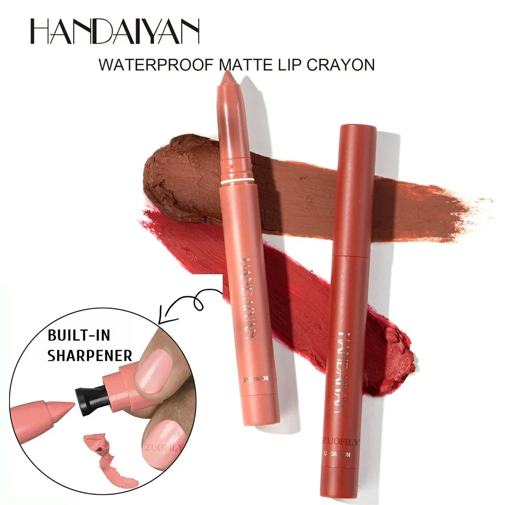 12 Colors Velvet Matte Lipsticks Waterproof Long Lasting Nude 2 IN 1 Stick on-Stick Cup Lips Makeup Tint Pen Daily Makeup Tools