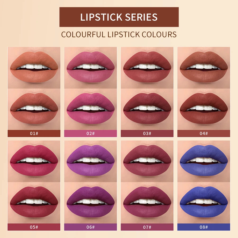 QIBEST 10 Colors 2 in 1 Matte Lipstick Lip Gloss Cosmetics Waterproof Double Head Red Purple Lipstick Long Lasting Lips Makeup