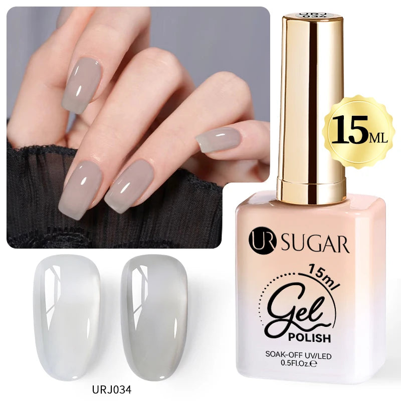 UR SUGAR 15ml Crystal Milky Jelly White Nude Gel Nail Polish Transparent Semi-permanent UV Gel Nail Art Soak Off Gel Varnish