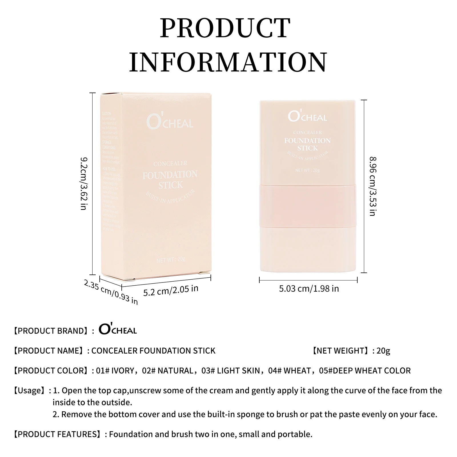 O'cheal Two In One Concealer Foundation Stick Facial Matte Waterproof Bronzer Contouring Face Coverage Moisturizing Makeup Cream