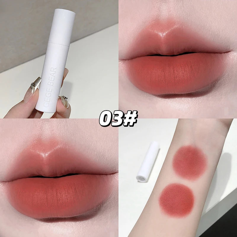 Dark Brown Matte Velvet Lip Mud Gloss Gege Bear Dark lipstick Non-stick Cup Lasting Nude Brown Lips Tint for Fall&Winter