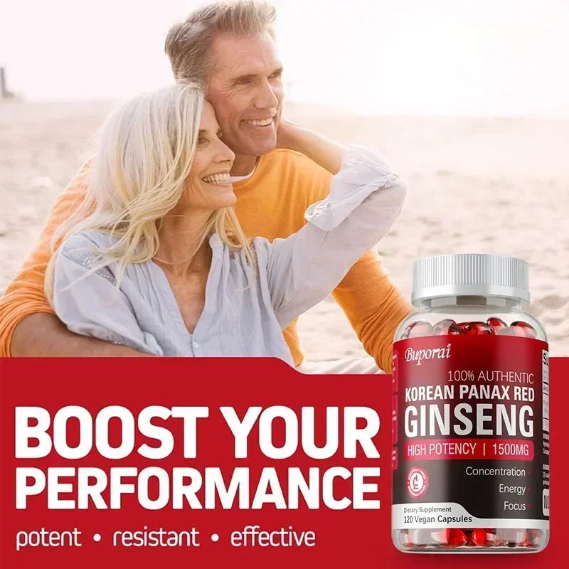 Korean Red Panax Ginseng Supplement - Enhances Endurance and Mood Balance Strong for Energy and Focus - 120 Capsules