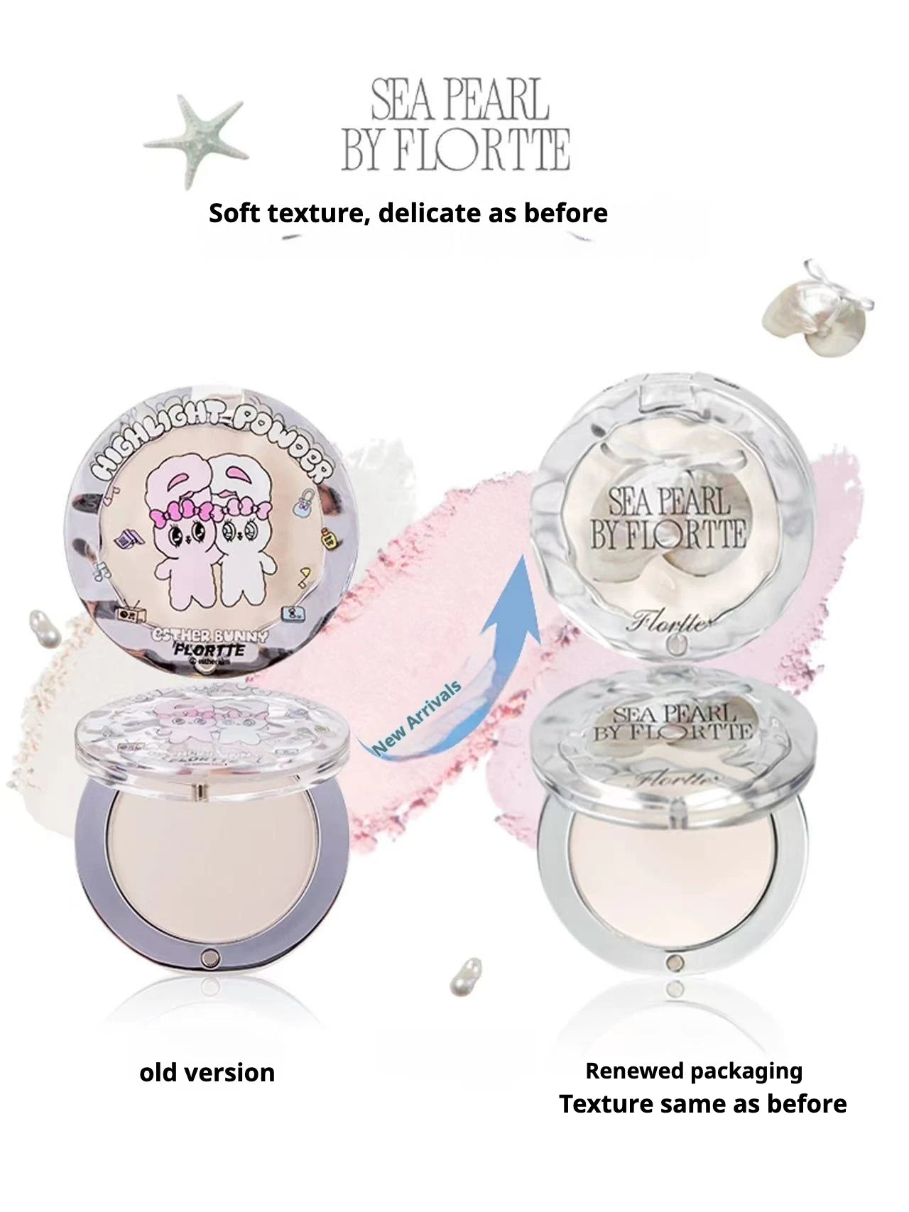 FLORTTE BUNNY Single Highlight Powder Facial Highgloss Natural Brightening Blush Cream Brightening Liftup Face 3D Stereoscopic