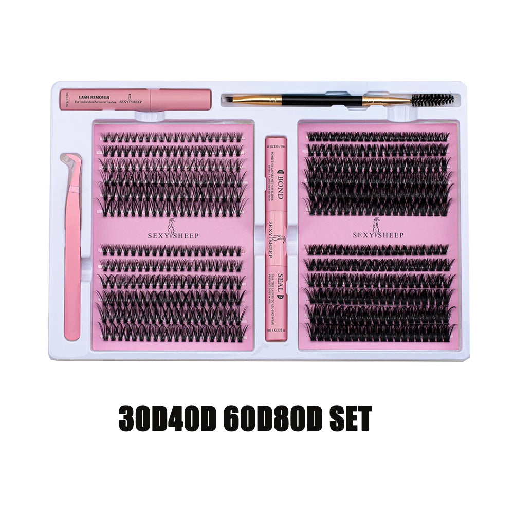 DIY False Eyelashes Clusters Extensions Individual Lashes Cluster Natural Segmented With glue,Remover,lash brush,tweezers