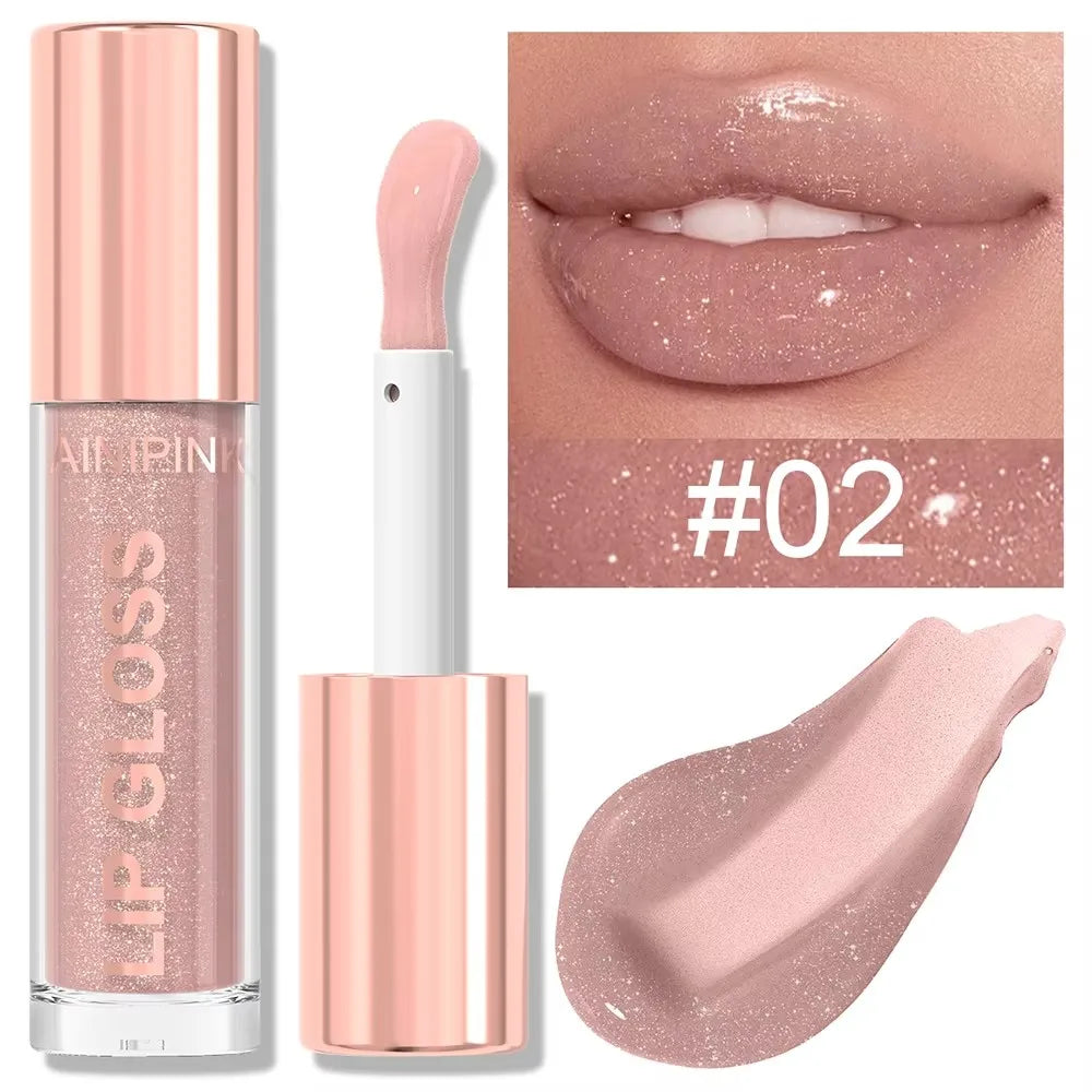 Glitter Lip Gloss Lipstick, Lip Tint Moisturizing Hydrating Long Lasting Non-Stick Cup Waterproof Nude Lip Plumper High Pigment