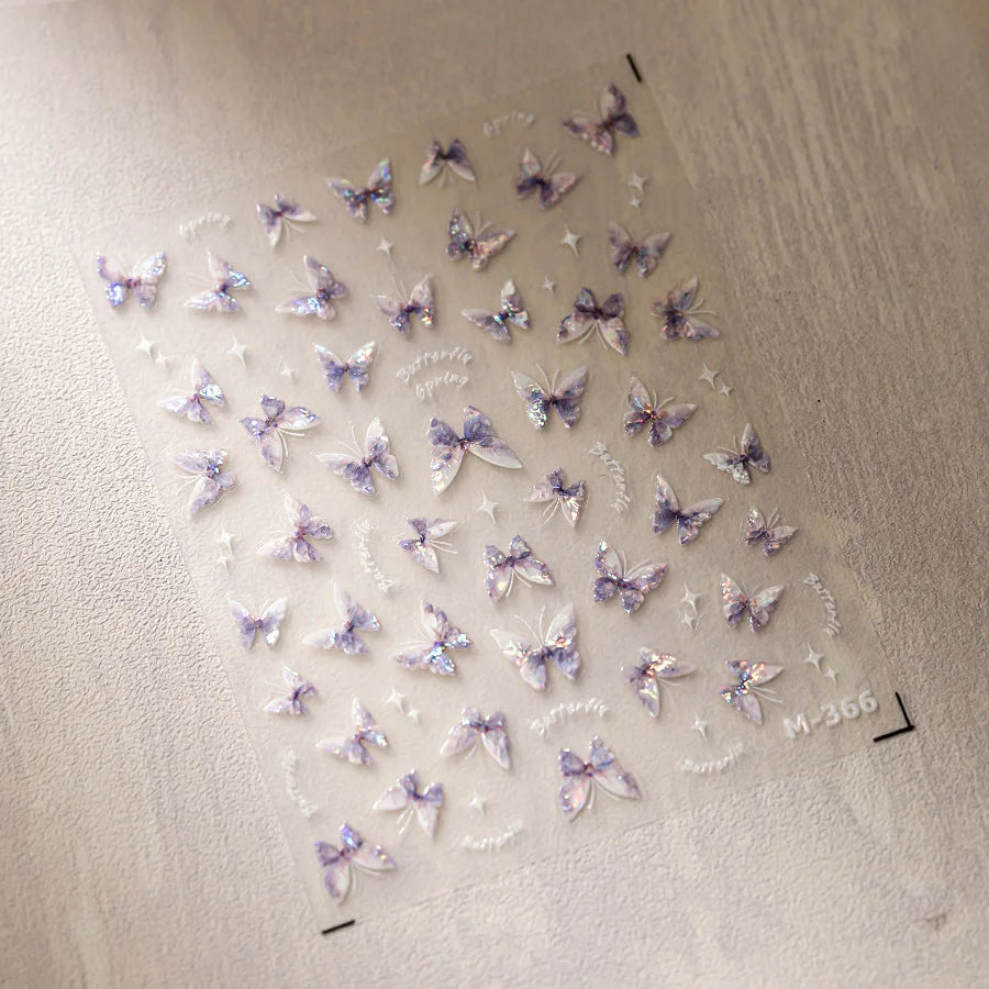 1pcs 5D Rhinestones Butterfly Nail Stickers Kawaii AB Shiny Butterfly Adhesive Nail Art Decorations Decal Design Manicure Tools