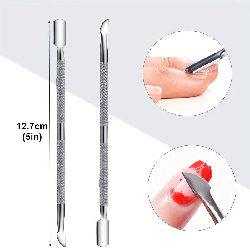3/5/10pcs Stainless Steel Cuticle Pusher Metal Double-ended Spoon Remover Kit Dead Skin Push Nail Art Cleaning Tools manicure