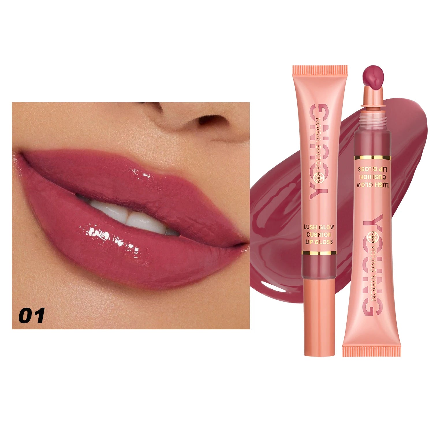 YOUNG VISION 6 color Liquid Water Brightening Lip Color Plush Brush Head Squeezing Lip Color Moisturizing Lip Glaze