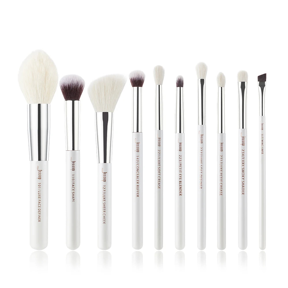 Jessup brush set 10pcs Professional Makeup Brushes Sets Foundation highlight Powder Eyeshadow Blushes Pearl Silver,T243