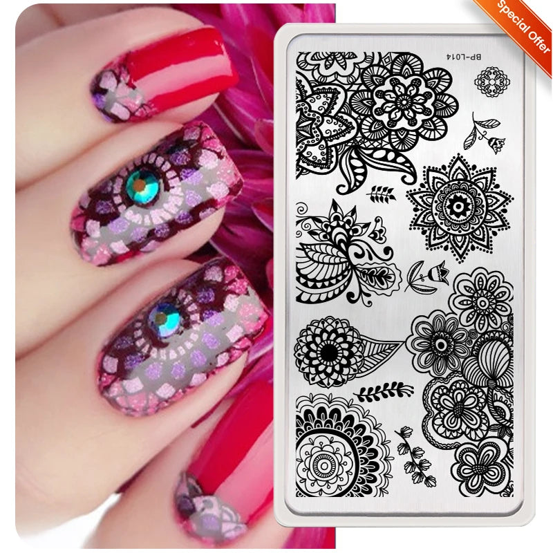Stamping Plates Butterfly Necklace Floral Line Nail Art Templates Printing Image Manicure Tool