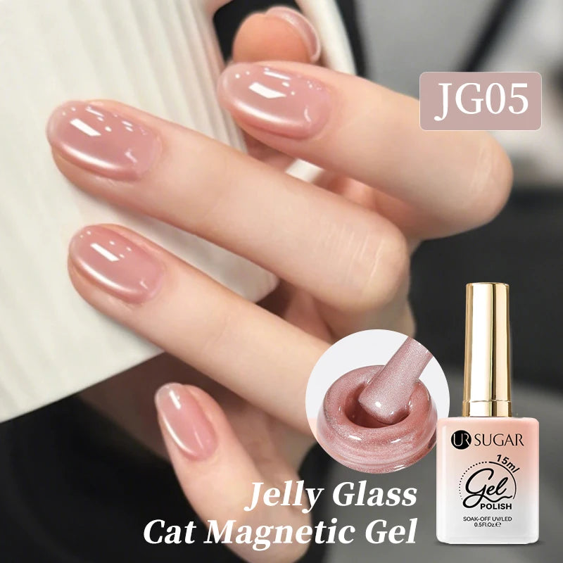 UR SUGAR 15ml Jelly Pink Cat Magnetic Gel Nail Polish Glitter ICE Soak Off Ceramic UV Gel Semi-permanent Nail Supplies Manicure