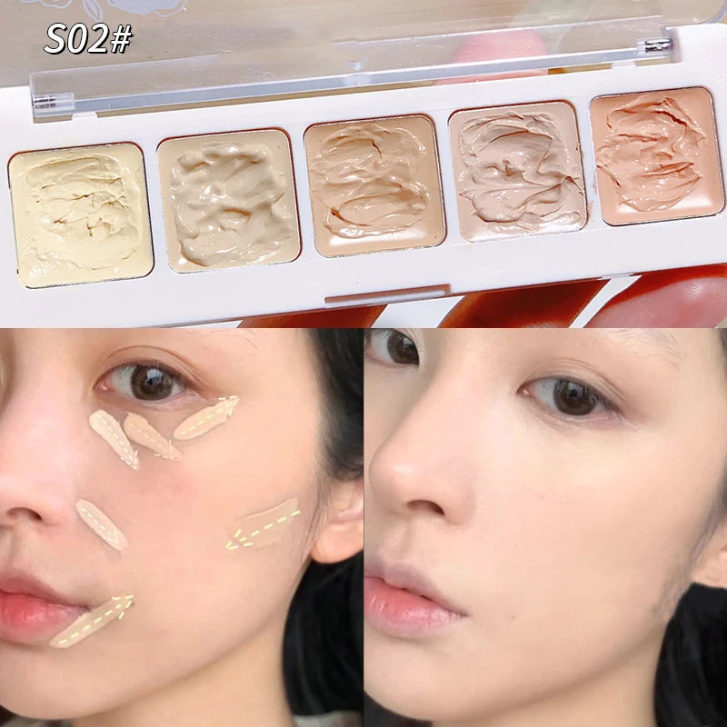 Five-color Concealer Palette Moisturize Natural Facial Cream Cover Dark Circles Acne Professional Makeup Cosmetic Even Skin Tone